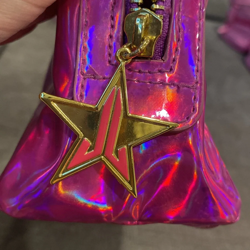 Jeffree Star Holographic Pink Makeup Bag With Gold Zipper beauty cosmetics bags